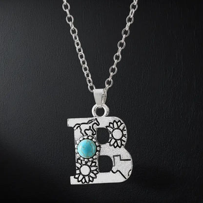 Boho Turquoise Accented Letter Initial Necklace
