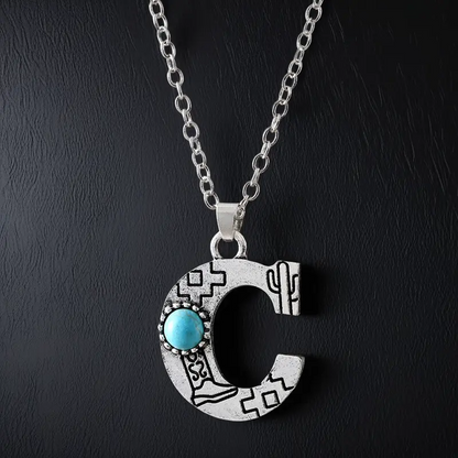Boho Turquoise Accented Letter Initial Necklace