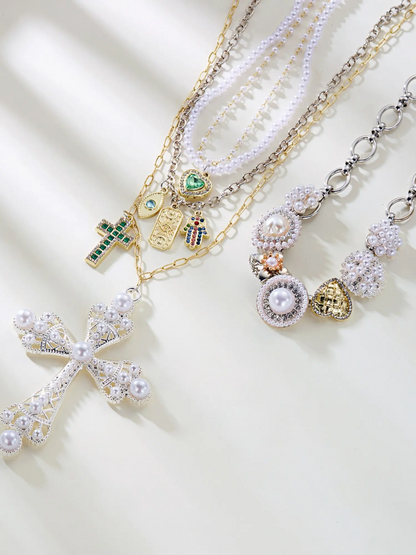 5pc Punk Pearl Necklace Set