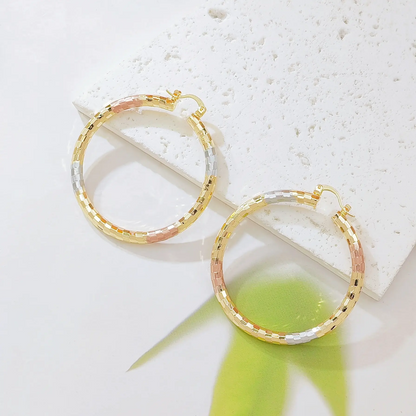 Tri-Color Textured Hoop Earrings