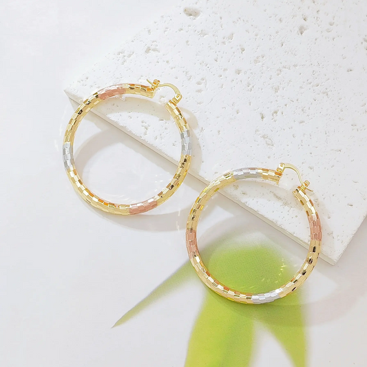 Tri-Color Textured Hoop Earrings