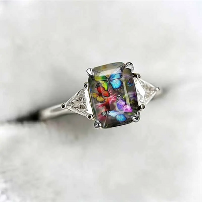 Butterfly Oil Painting Statement Ring