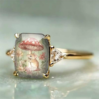 Forest Mouse Mushroom Statement Ring