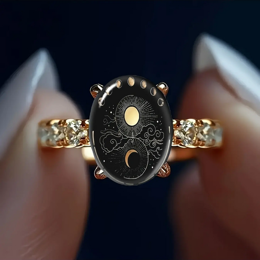 Sun and Moon Cloud Oval Ring