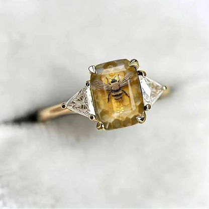 Bee Square Statement Ring
