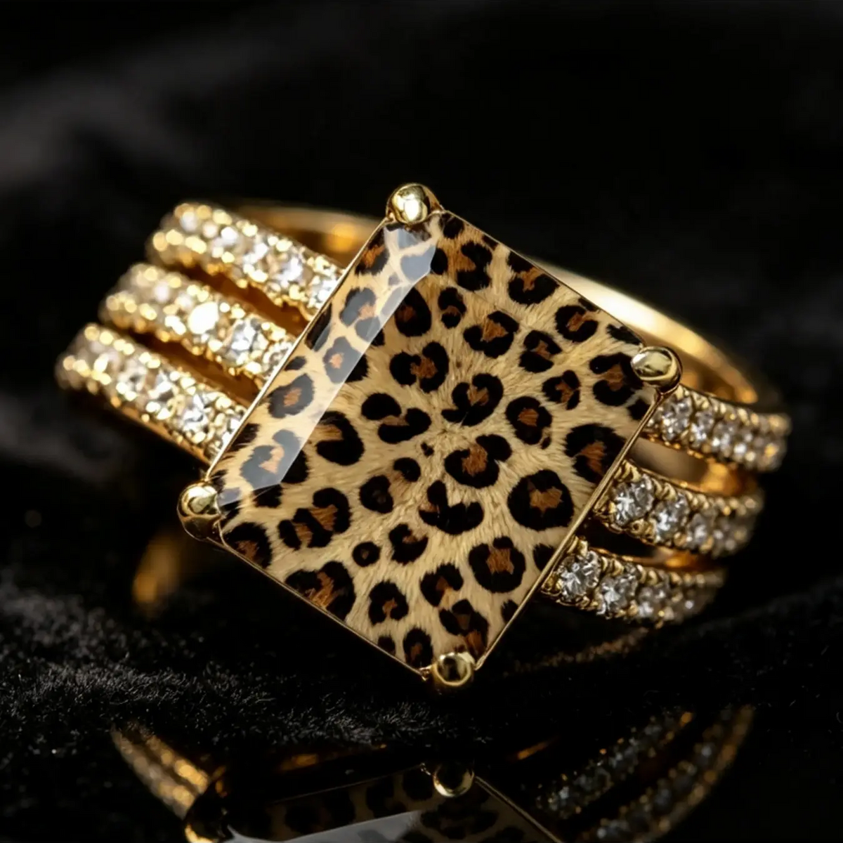 Leopard Square Three Layer Ring