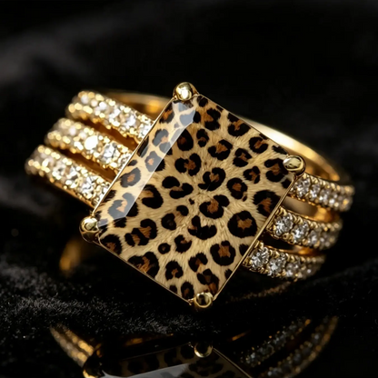 Leopard Square Three Layer Ring