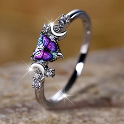 Butterfly Heart Moon Ring