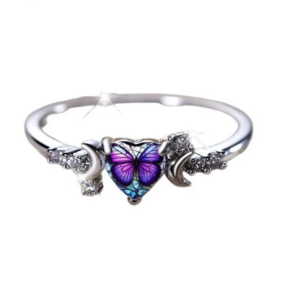 Butterfly Heart Moon Ring