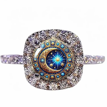 Solar Crescent Moon Pave Ring