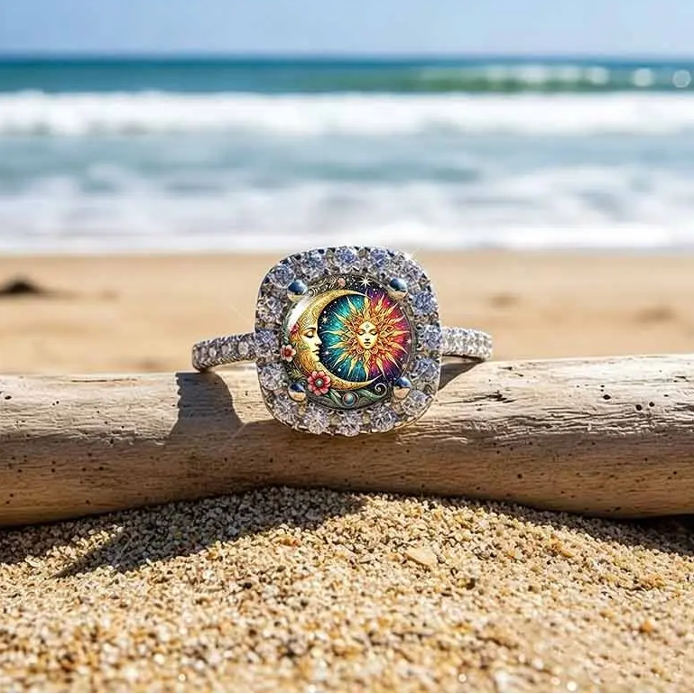 Celestial Sun Moon Pave Ring