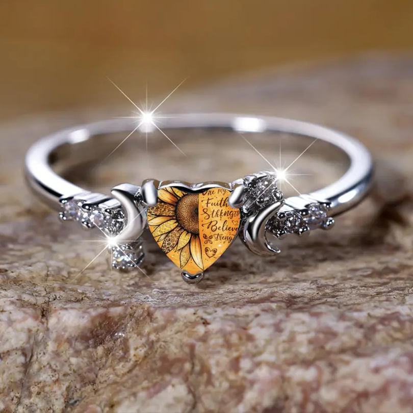 Inspirational Sunflower Heart Ring