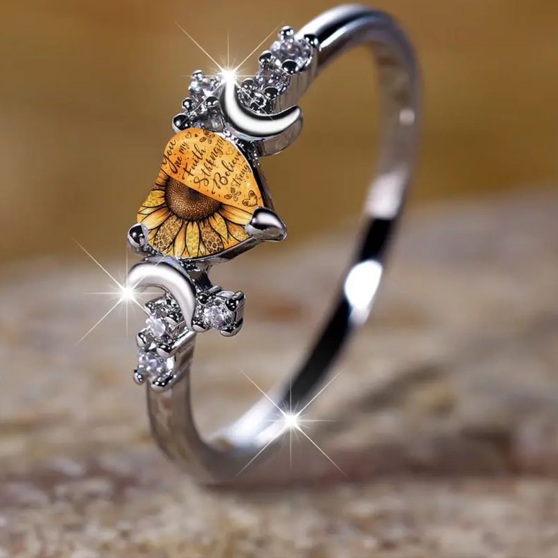 Inspirational Sunflower Heart Ring