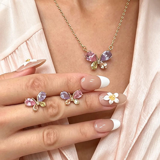 Colorful Bow Stud Earrings and Necklace