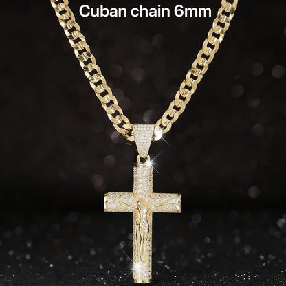 Paved Jesus Cross Necklace
