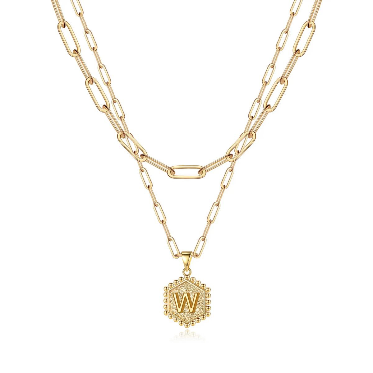 2pc 14k Hexagon Initial Necklace