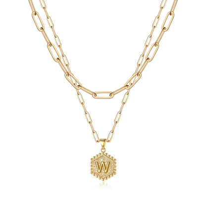 2pc 14k Hexagon Initial Necklace