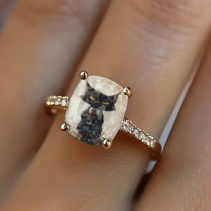 Angry Black Cup Cat Square Ring