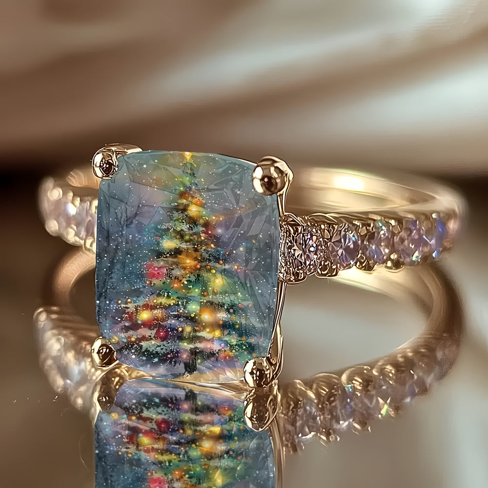 Sparkling Christmas Tree Square Ring