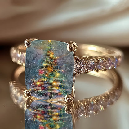 Sparkling Christmas Tree Square Ring