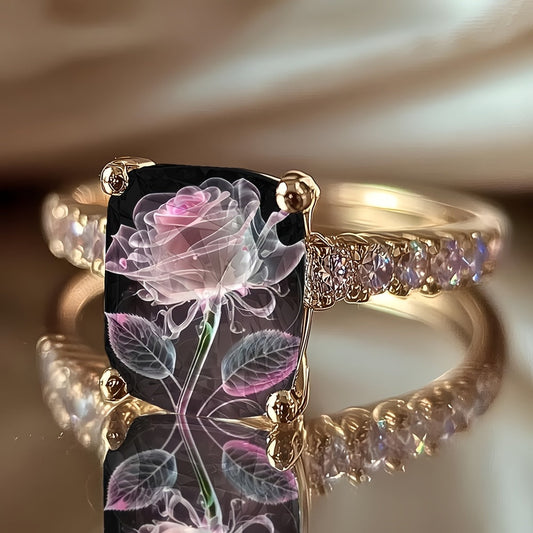 Transparent Rose Square Ring