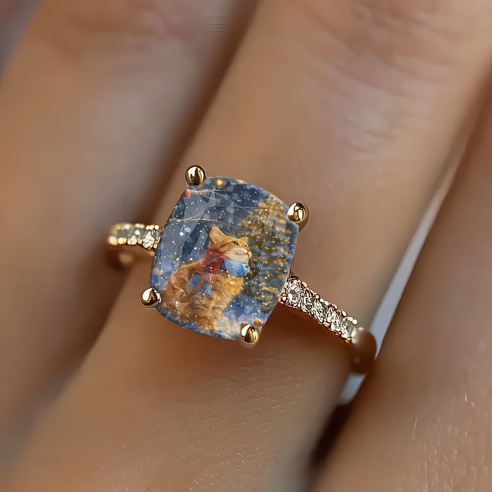 Christmas Cat Square Ring