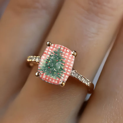 Checkered Christmas Tree Square Ring