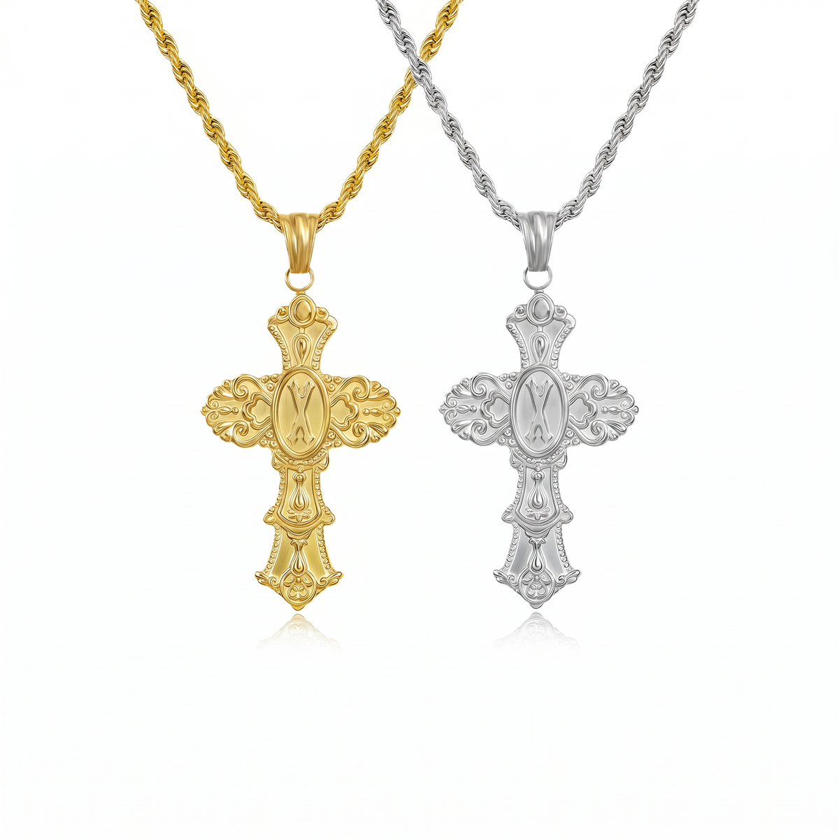 Vintage Cross Initial Necklace