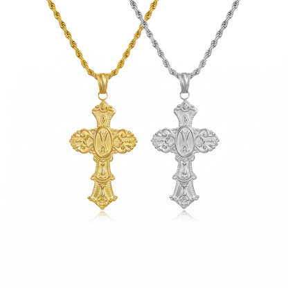 Vintage Cross Initial Necklace