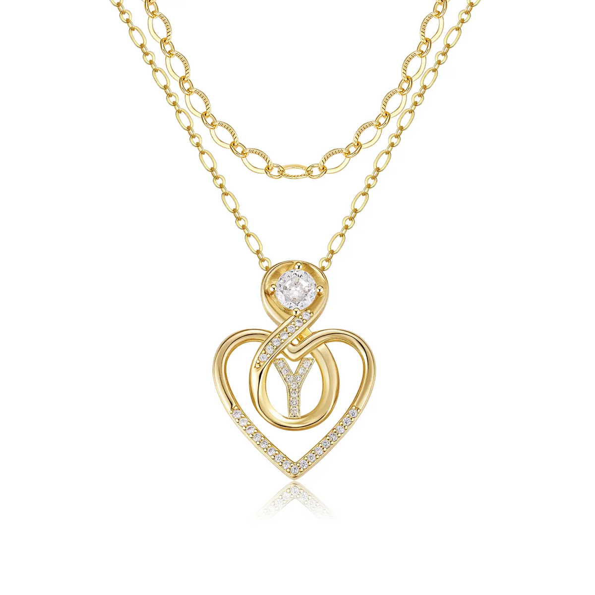 2pc 14k Initial Infinity Heart Necklace Set