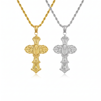 Vintage Cross Initial Necklace